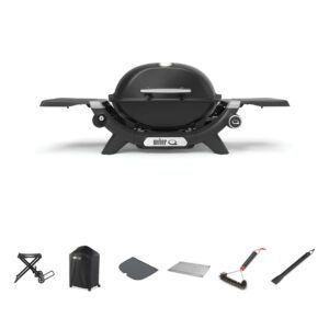 Weber Baby Q1200N Midnight Black LPG BBQ Bundle With Portable Cart [Store Pickup Only]