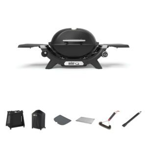 Weber Baby Q1200N Midnight Black LPG BBQ Bundle With Premium Cart [Store Pickup Only]
