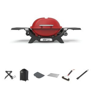 Baby Q1200N Flame Red LP BBQ Bundle With Portable Cart [Call to Purchase > $790]