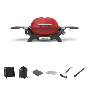 Weber Baby Q1200N Flame Red LPG BBQ Bundle With Premium Cart [Store Pickup Only]