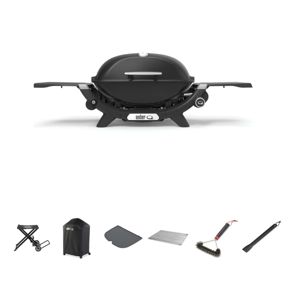 Weber Q2200N Midnight Black LPG BBQ Bundle With Portable Cart [Store Pickup Only]