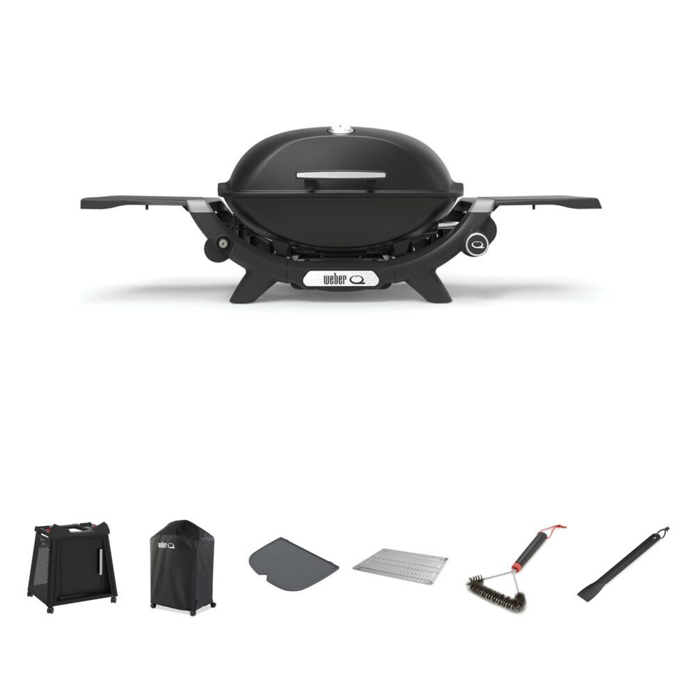 Weber Q2200N Midnight Black NG BBQ Bundle With Premium Cart [Store Pickup Only]