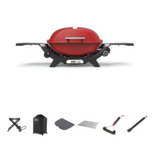 Weber Q2200N Flame Red LP BBQ Bundle With Portable Cart [Call to Purchase > $900]