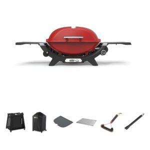 Weber Q2200N Flame Red LP BBQ Bundle With Premium Cart [Call to Purchase > $960
