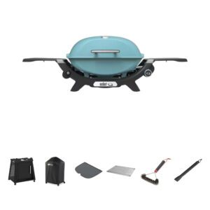 Weber Q2200N Sky Blue LP BBQ Bundle With Premium Cart [Call to Purchase > $960]