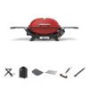 Weber Q2800N Flame Red LPG BBQ Bundle With Portable Cart [Store Pickup Only]