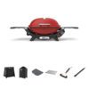 Weber Q2800N Flame Red LPG BBQ Bundle With Premium Cart [Store Pickup Only]