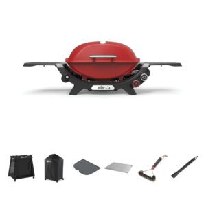 Weber Q2800N Flame Red LP BBQ Bundle With Premium Cart [Call to Purchase > $1060]