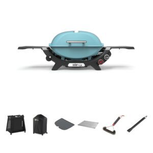 Weber Q2800N Sky Blue LP BBQ Bundle With Premium Cart [Call to Purchase > $1060]