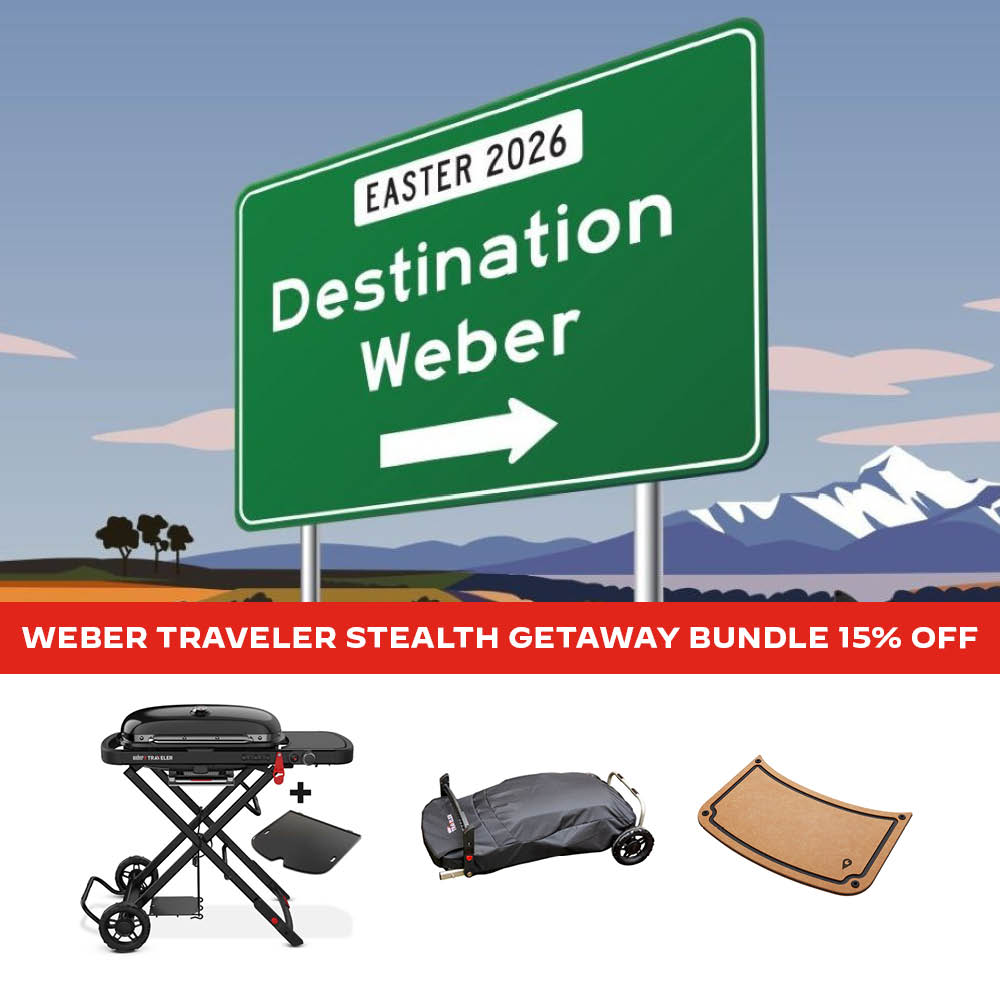 Weber Traveler Stealth Portable Gas BBQ Getaway Bundle [Limited Time Only]